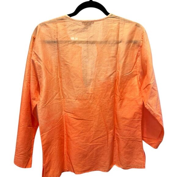 EUC Theory Women’s Ombre Orange Cotton Deep V Neck Semi Sheer Blouse Top- Size M - Picture 6 of 7